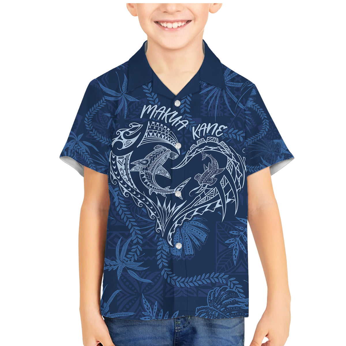 Hawaii Father's Day Vintage Lei Family Matching Mermaid Dress and Hawaiian Shirt Hauoli la Makuakane - Blue LT7 Son's Shirt Blue - Polynesian Pride