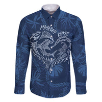 Hawaii Father's Day Vintage Lei Family Matching Puletasi and Hawaiian Shirt Hauoli la Makuakane - Blue LT7 Dad's Shirt - Long Sleeve Blue - Polynesian Pride