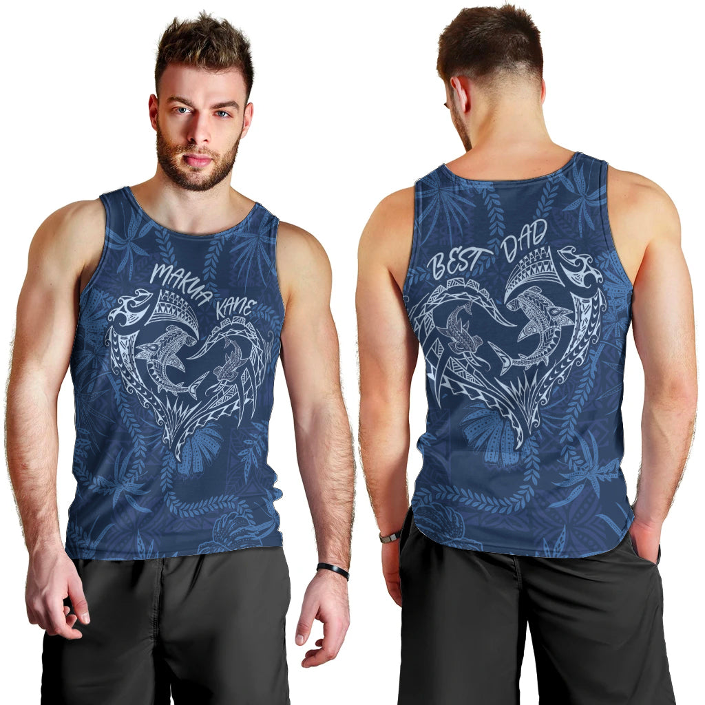 Hawaii Father's Day Vintage Lei Men Tank Top Hauoli la Makuakane - Blue