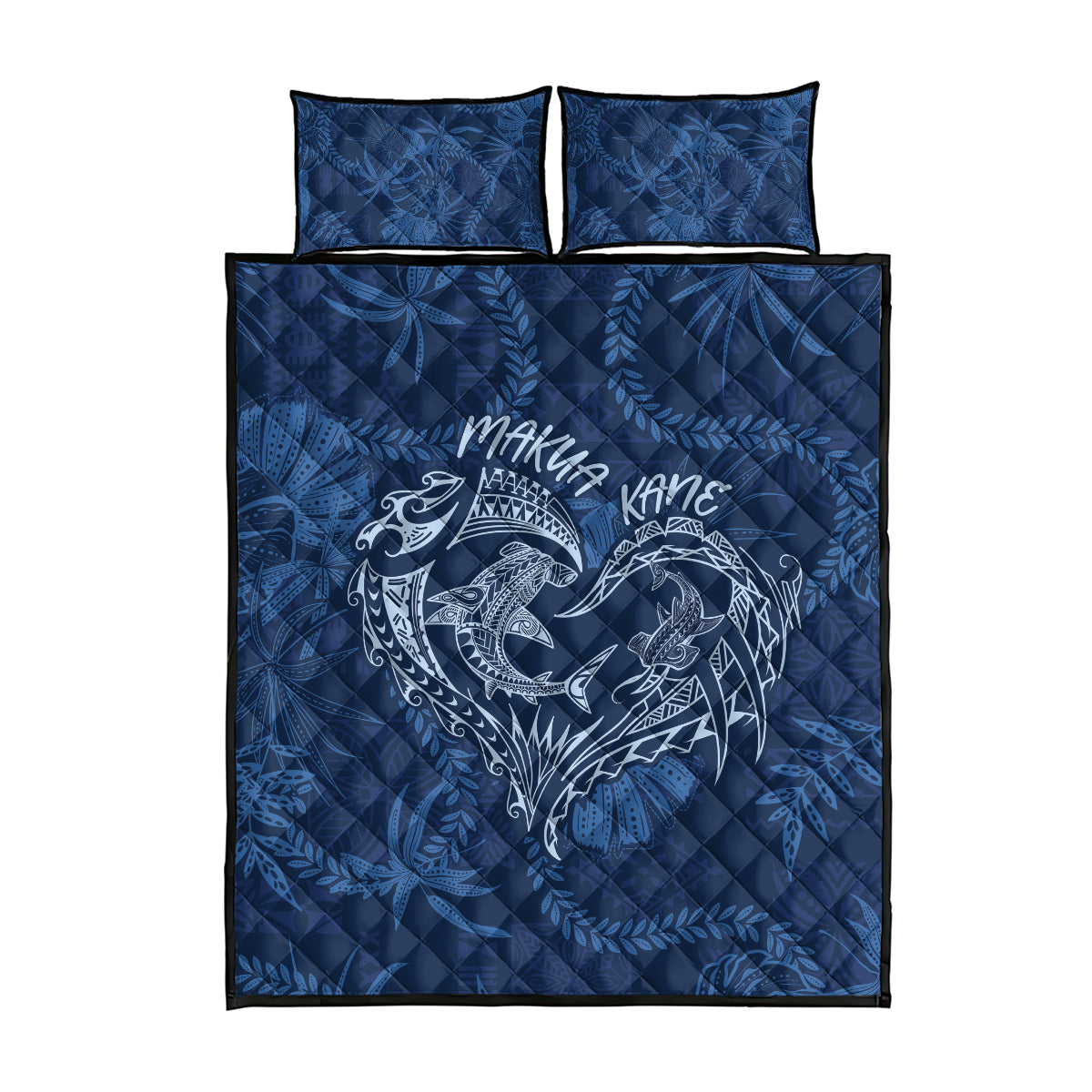 Hawaii Father's Day Vintage Lei Quilt Bed Set Hauoli la Makuakane - Blue