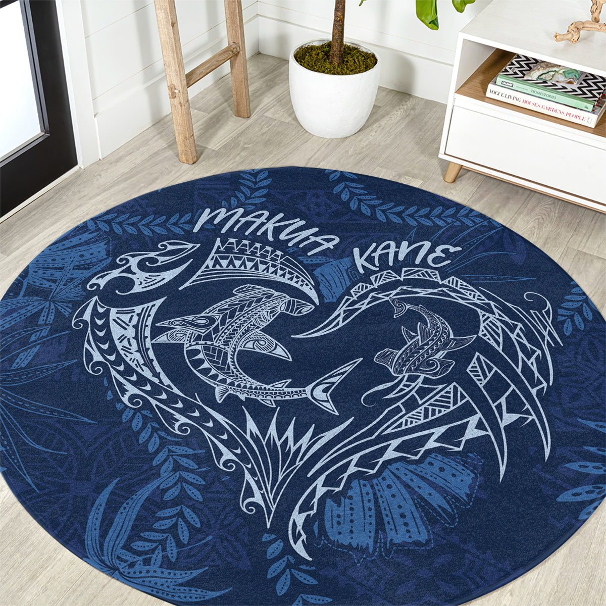 Hawaii Father's Day Vintage Lei Round Carpet Hauoli la Makuakane - Blue