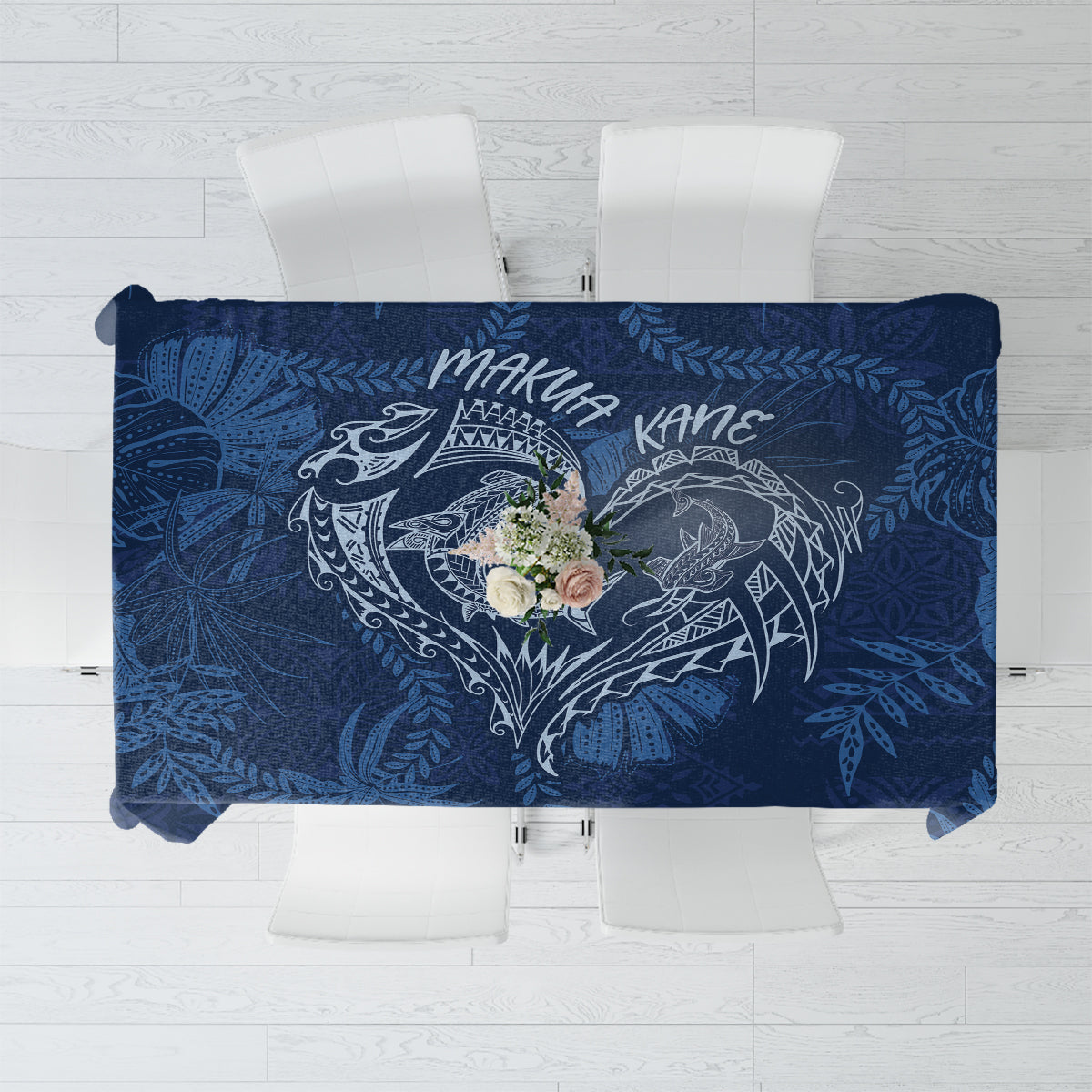 Hawaii Father's Day Vintage Lei Tablecloth Hauoli la Makuakane - Blue