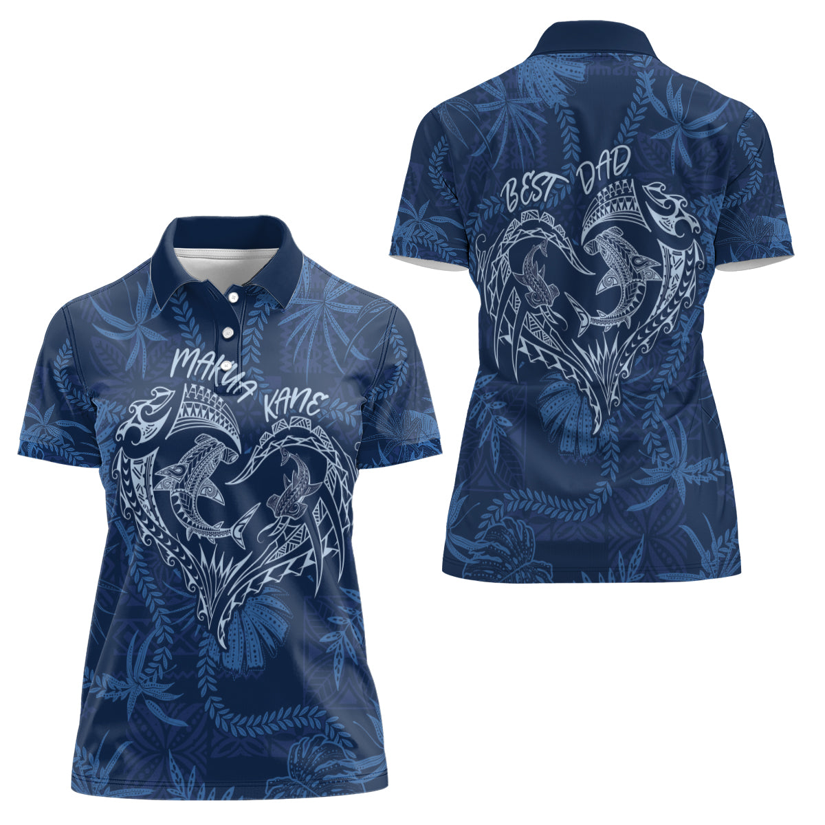 Hawaii Father's Day Vintage Lei Women Polo Shirt Hauoli la Makuakane - Blue LT7 - Polynesian Pride