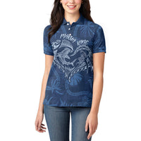 Hawaii Father's Day Vintage Lei Women Polo Shirt Hauoli la Makuakane - Blue LT7 - Polynesian Pride