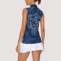 Hawaii Father's Day Vintage Lei Women Sleeveless Polo Shirt Hauoli la Makuakane - Blue LT7 - Polynesian Pride