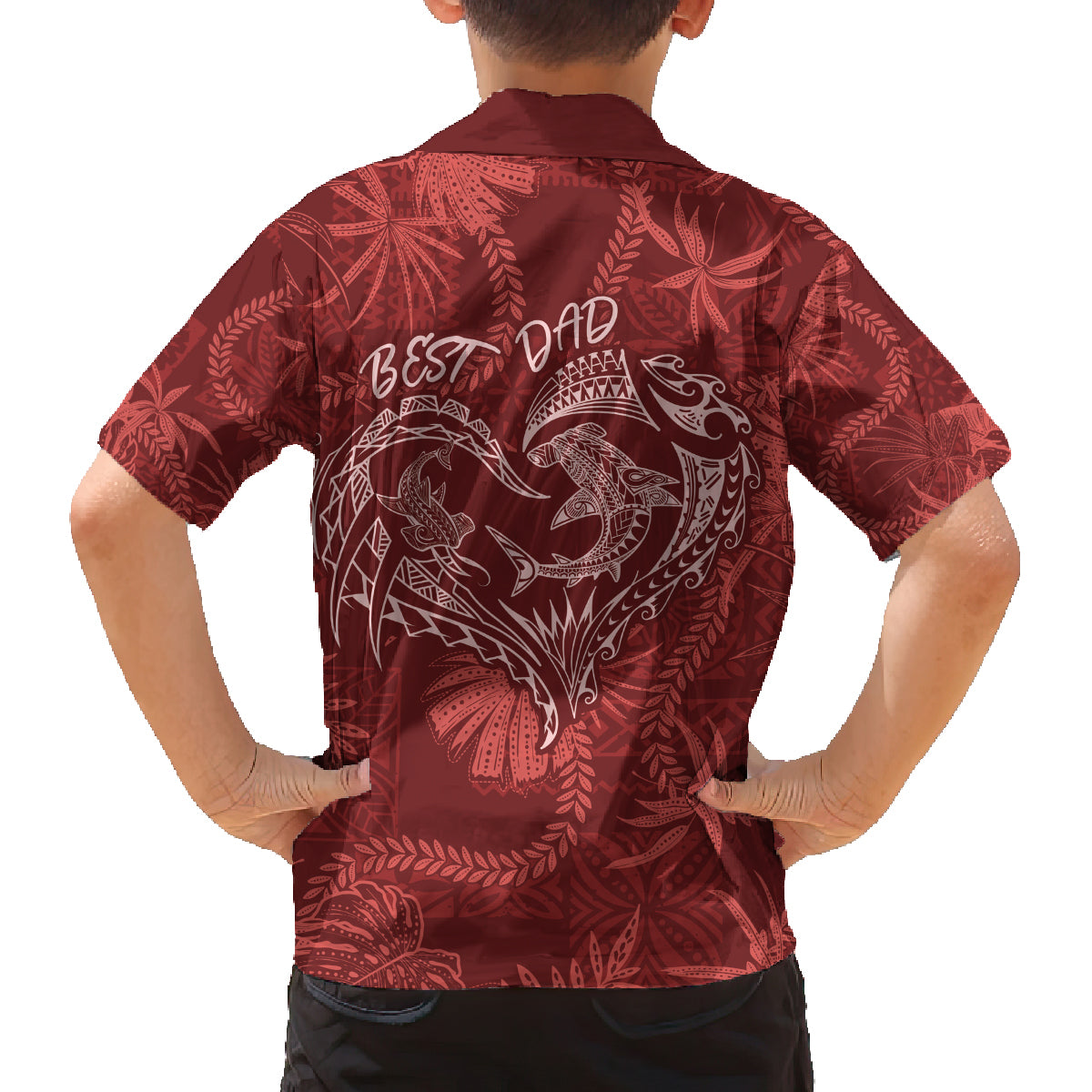 Hawaii Father's Day Vintage Lei Family Matching Long Sleeve Bodycon Dress and Hawaiian Shirt Hauoli la Makuakane - Red LT7 - Polynesian Pride