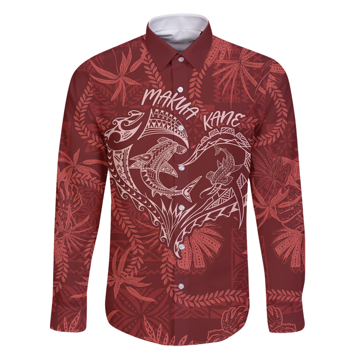 Hawaii Father's Day Vintage Lei Family Matching Long Sleeve Bodycon Dress and Hawaiian Shirt Hauoli la Makuakane - Red LT7 Dad's Shirt - Long Sleeve Red - Polynesian Pride