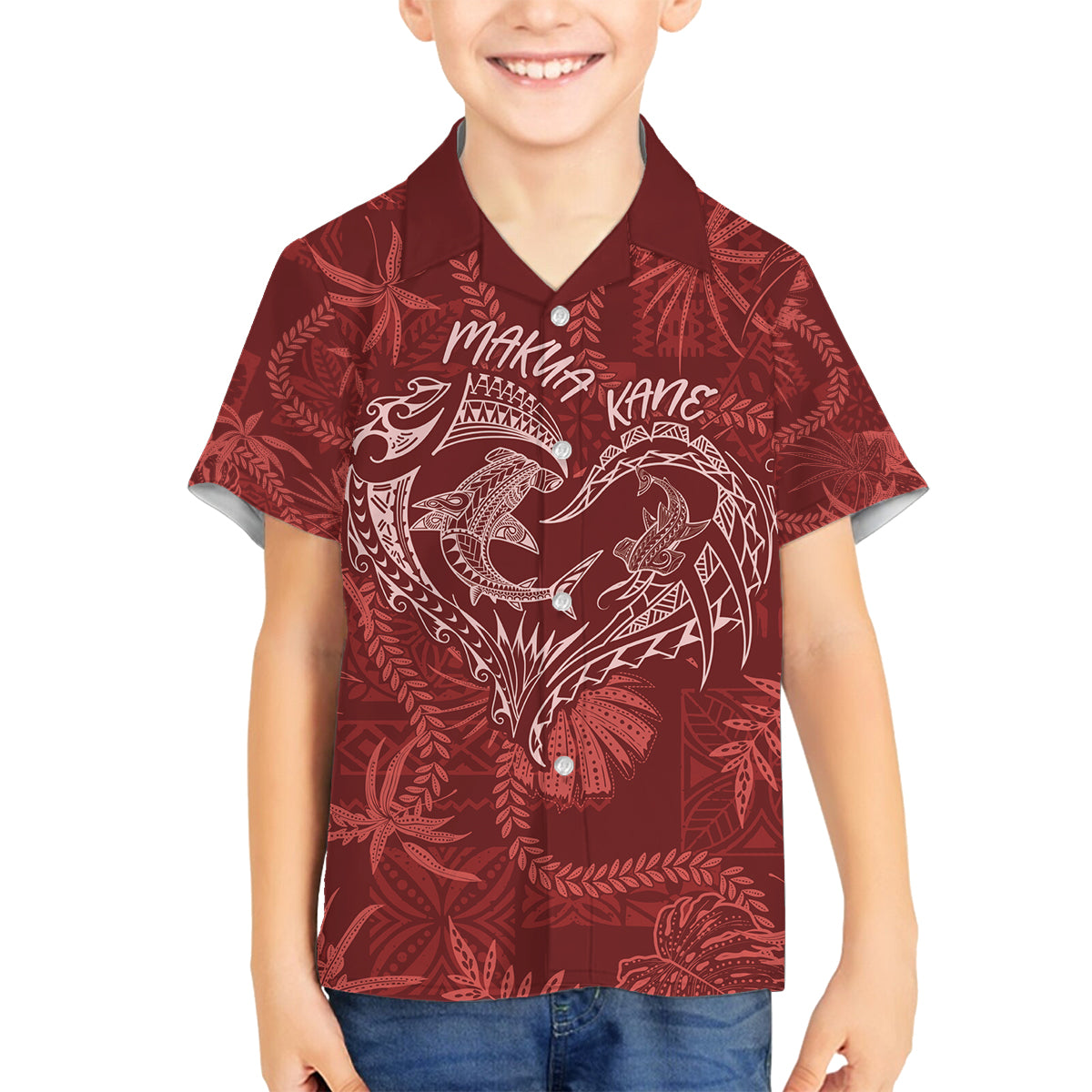Hawaii Father's Day Vintage Lei Family Matching Long Sleeve Bodycon Dress and Hawaiian Shirt Hauoli la Makuakane - Red LT7 Son's Shirt Red - Polynesian Pride