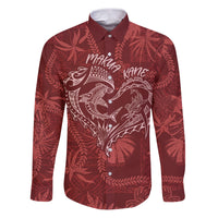 Hawaii Father's Day Vintage Lei Family Matching Puletasi and Hawaiian Shirt Hauoli la Makuakane - Red LT7 Dad's Shirt - Long Sleeve Red - Polynesian Pride