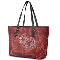 Hawaii Father's Day Vintage Lei Leather Tote Bag Hauoli la Makuakane - Red