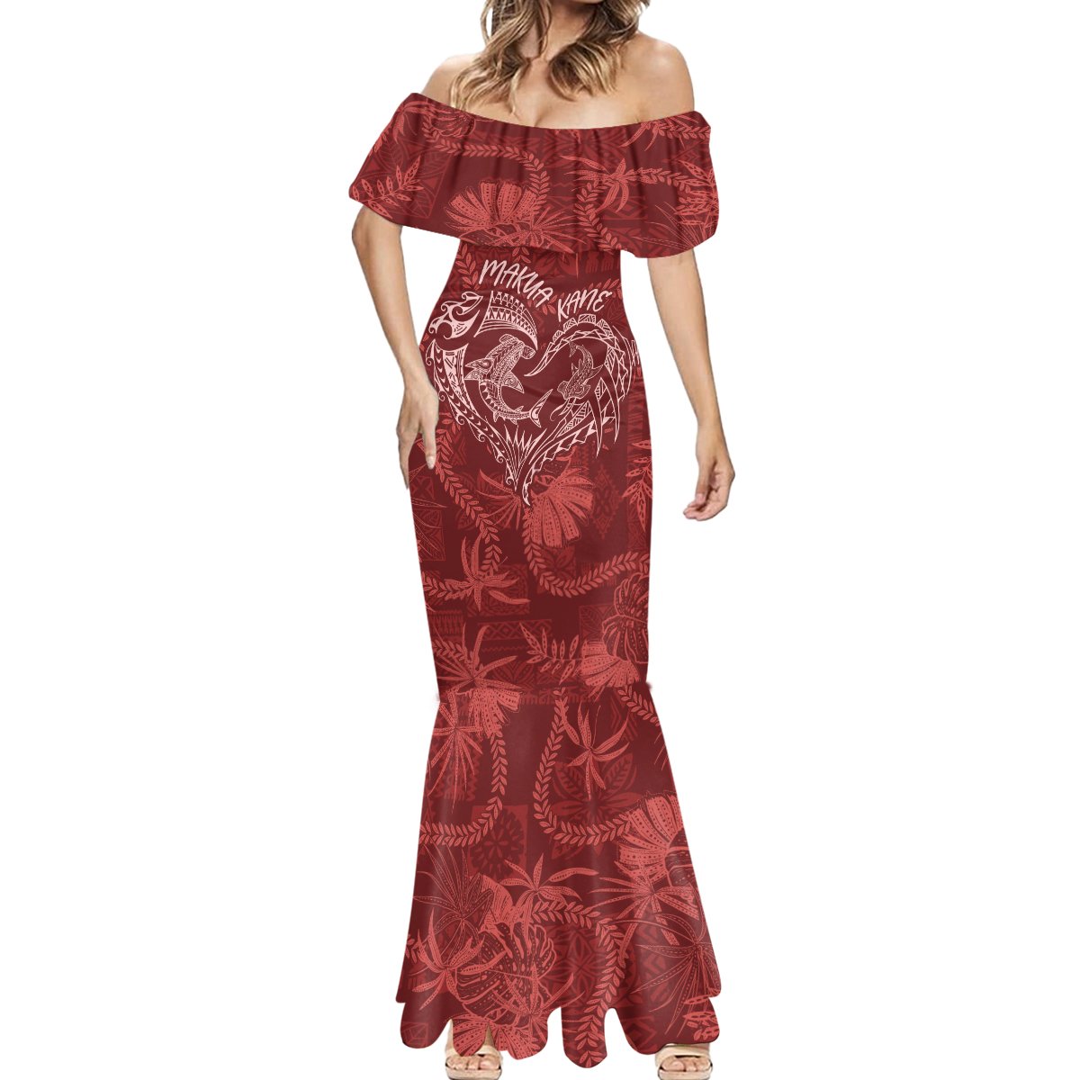 Hawaii Father's Day Vintage Lei Mermaid Dress Hauoli la Makuakane - Red