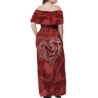 Hawaii Father's Day Vintage Lei Off Shoulder Maxi Dress Hauoli la Makuakane - Red