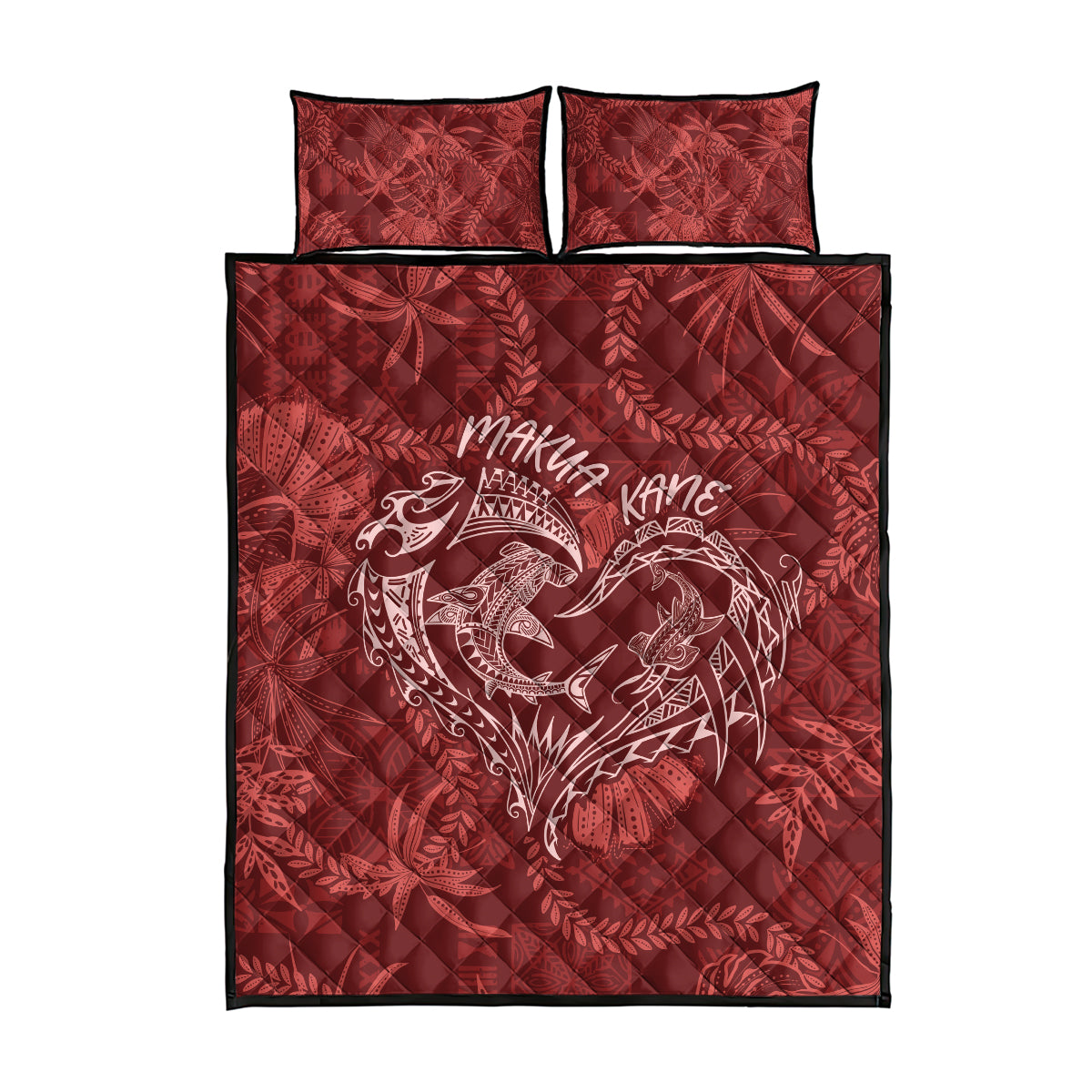 Hawaii Father's Day Vintage Lei Quilt Bed Set Hauoli la Makuakane - Red