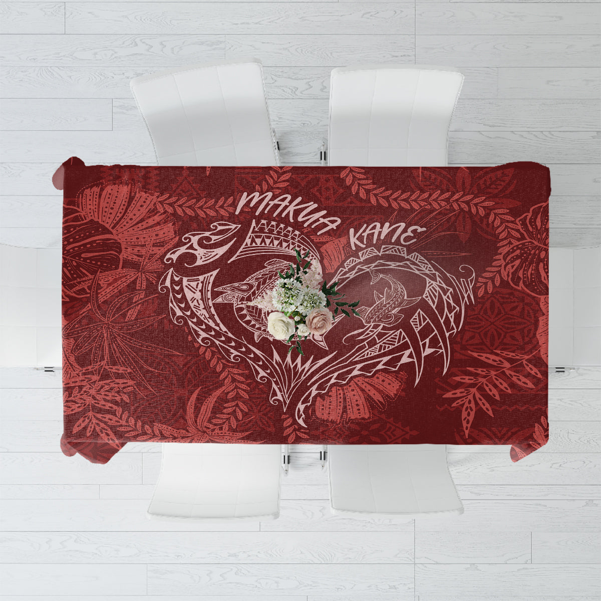 Hawaii Father's Day Vintage Lei Tablecloth Hauoli la Makuakane - Red