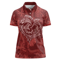 Hawaii Father's Day Vintage Lei Women Polo Shirt Hauoli la Makuakane - Red LT7 Female Red - Polynesian Pride