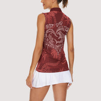 Hawaii Father's Day Vintage Lei Women Sleeveless Polo Shirt Hauoli la Makuakane - Red LT7 - Polynesian Pride