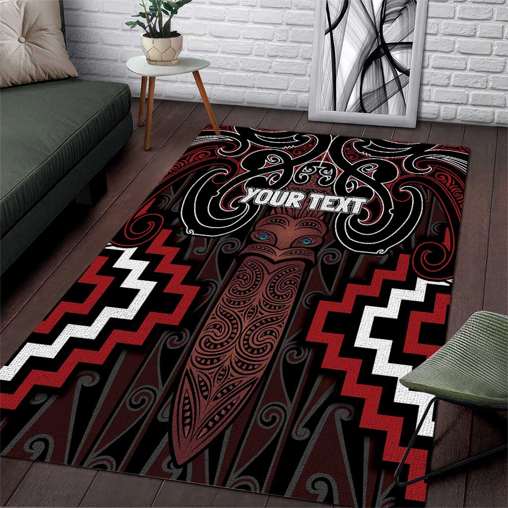 Maori Taiaha Whakairo Personalized Area Rug Red Poutama Motifs