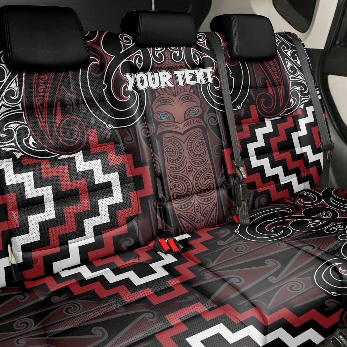 Maori Taiaha Whakairo Personalized Back Car Seat Cover Red Poutama Motifs