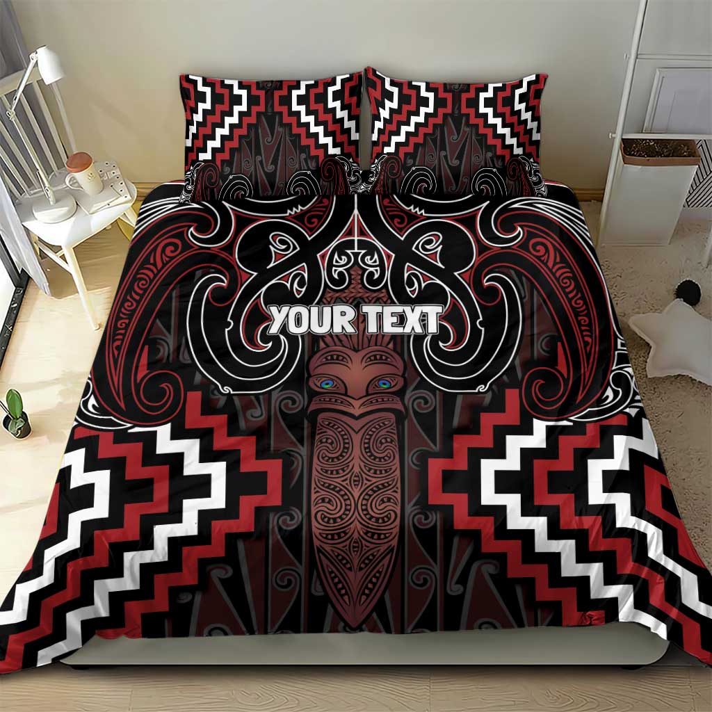 Maori Taiaha Whakairo Personalized Bedding Set Red Poutama Motifs