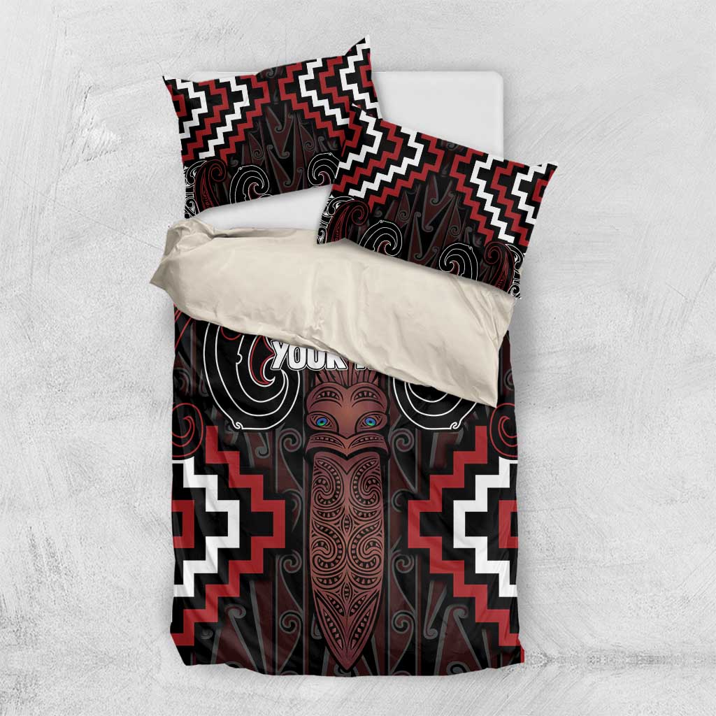 Maori Taiaha Whakairo Personalized Bedding Set Red Poutama Motifs