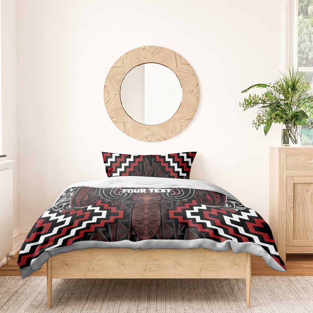 Maori Taiaha Whakairo Personalized Bedding Set Red Poutama Motifs