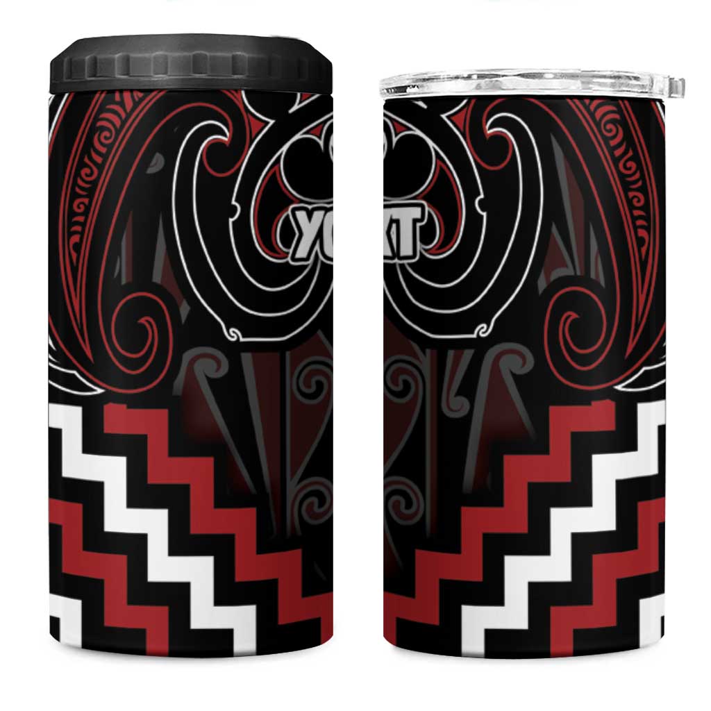 Maori Taiaha Whakairo Personalized 4 in 1 Can Cooler Tumbler Red Poutama Motifs