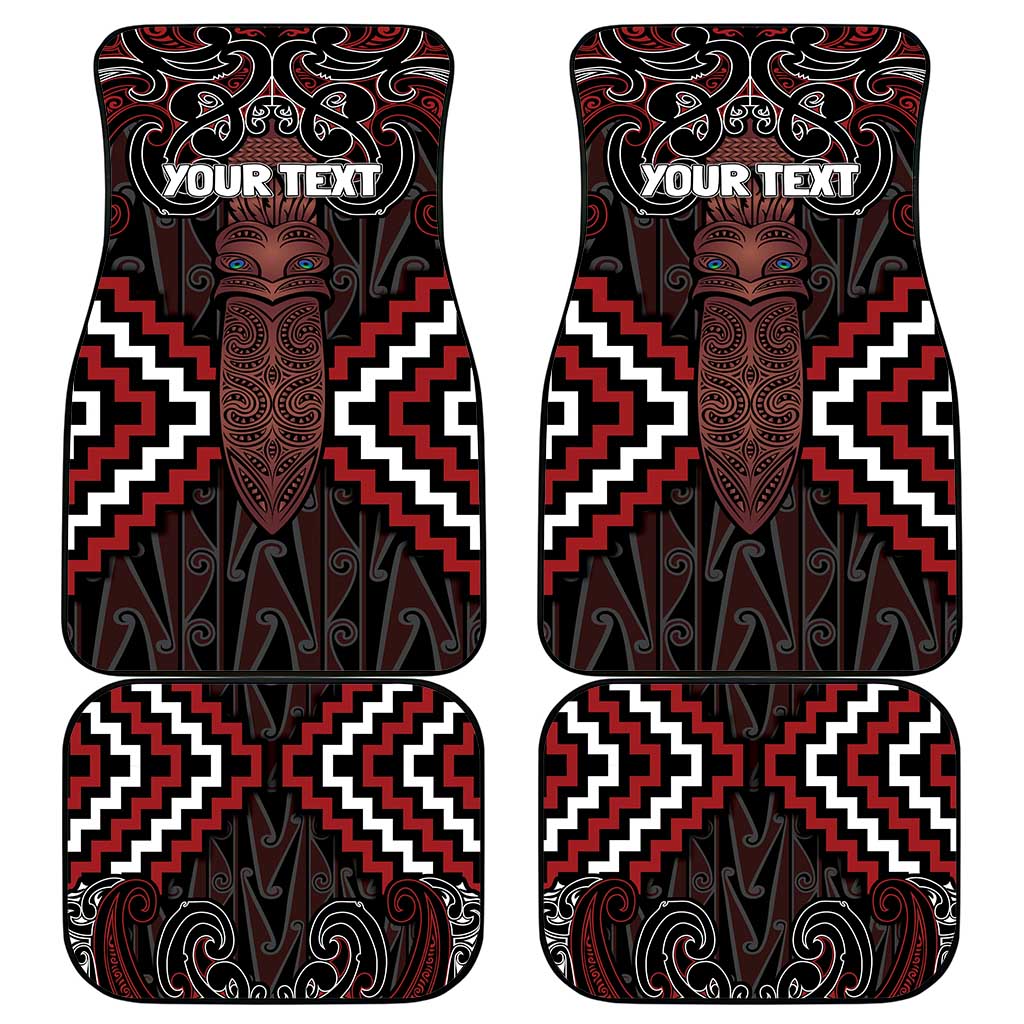 Maori Taiaha Whakairo Personalized Car Mats Red Poutama Motifs
