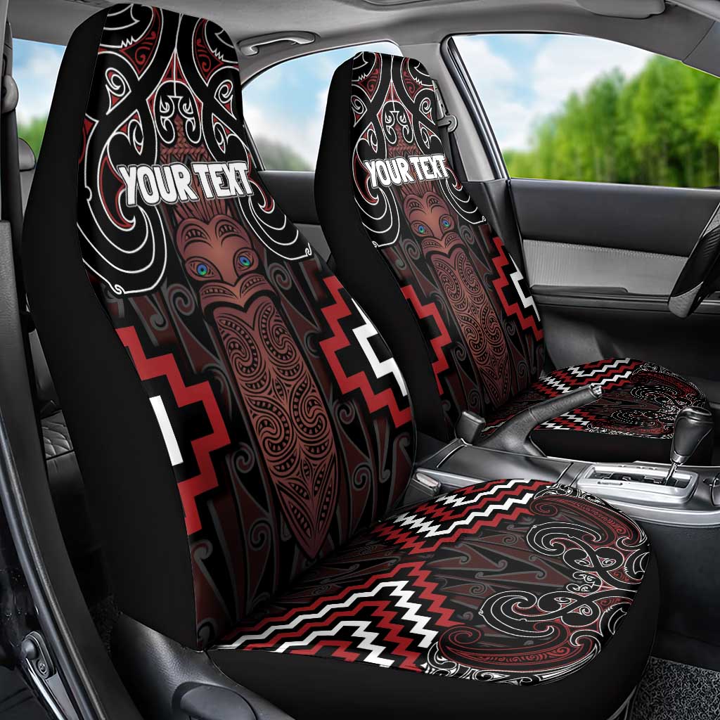 Maori Taiaha Whakairo Personalized Car Seat Cover Red Poutama Motifs