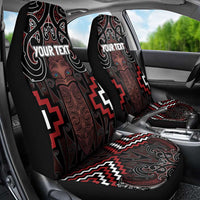 Maori Taiaha Whakairo Personalized Car Seat Cover Red Poutama Motifs