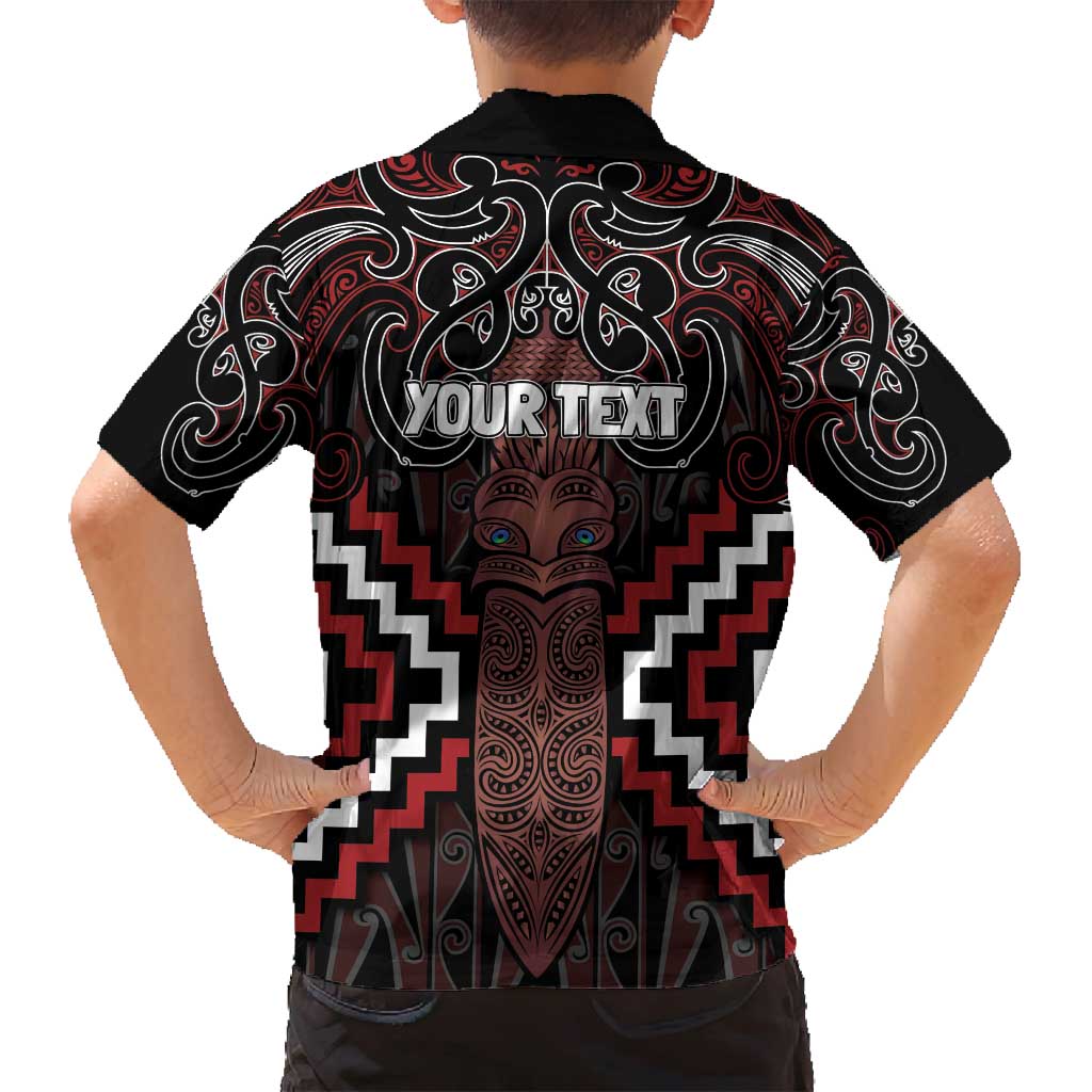 Maori Taiaha Whakairo Personalized Family Matching Long Sleeve Bodycon Dress and Hawaiian Shirt Red Poutama Motifs LT7 - Polynesian Pride