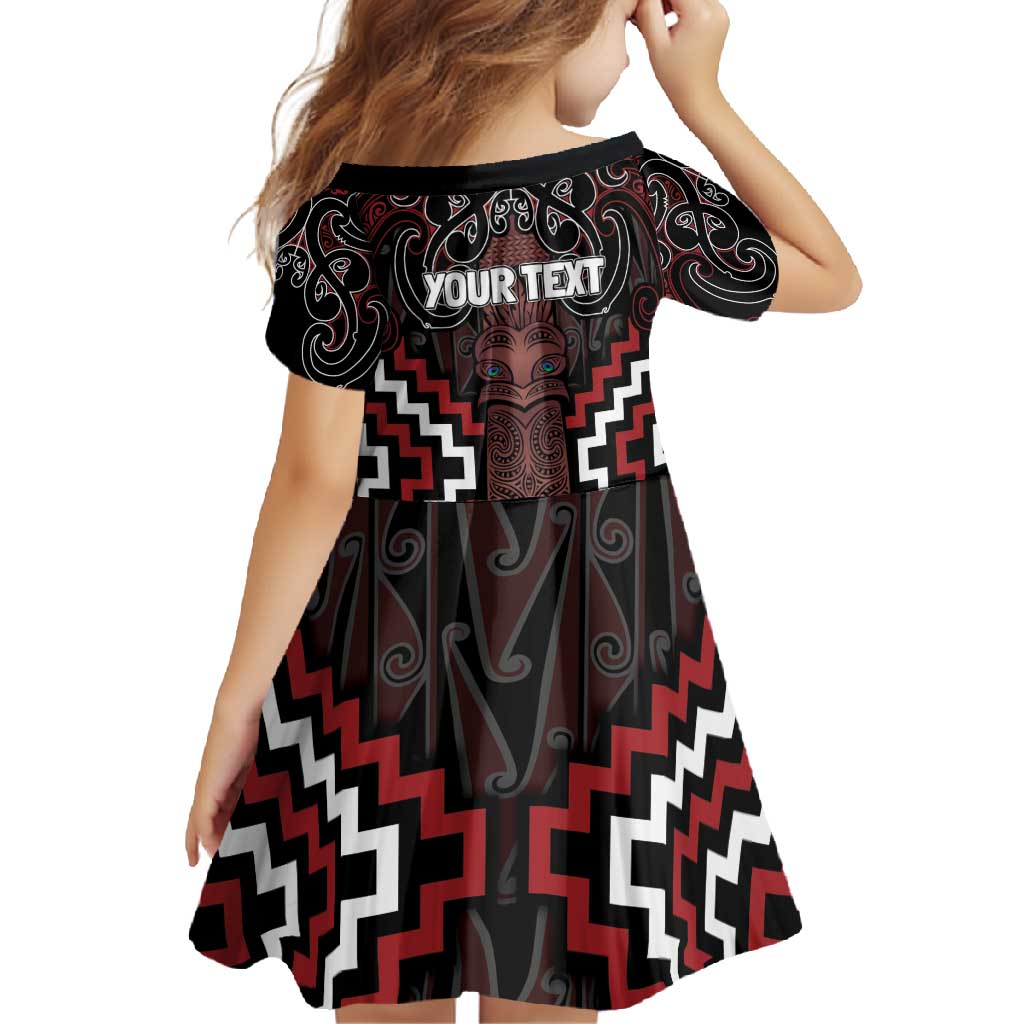 Maori Taiaha Whakairo Personalized Family Matching Long Sleeve Bodycon Dress and Hawaiian Shirt Red Poutama Motifs LT7 - Polynesian Pride