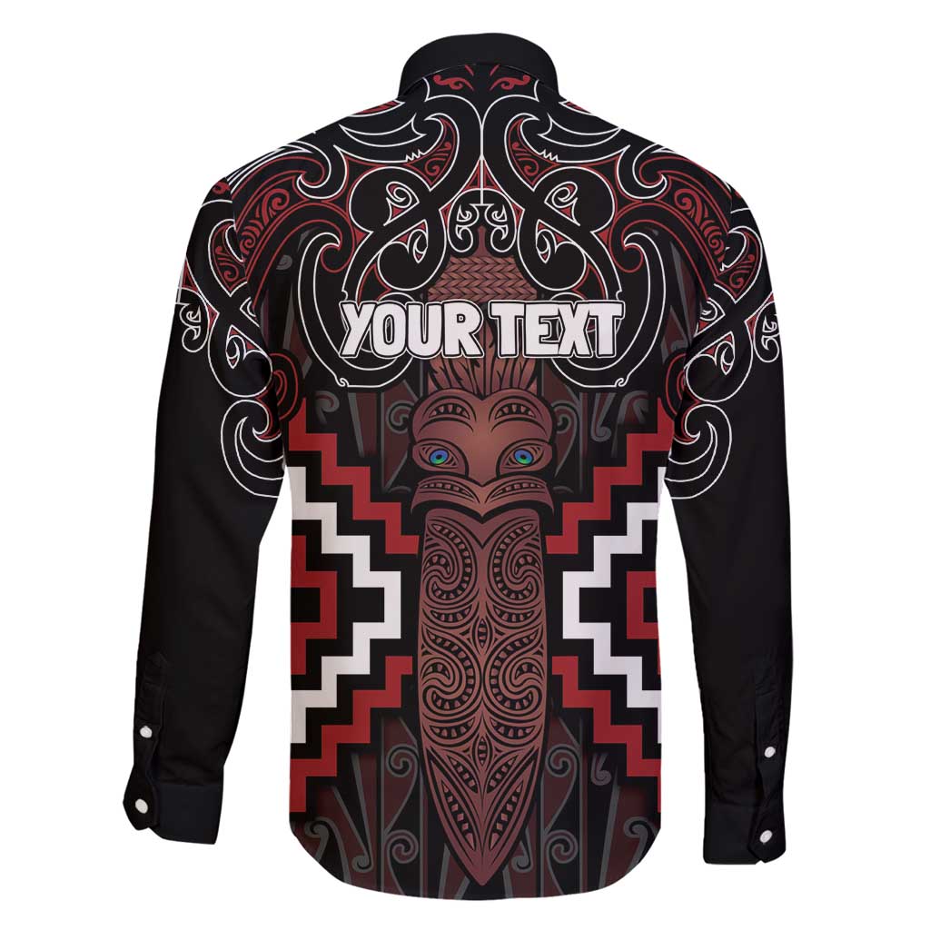 Maori Taiaha Whakairo Personalized Family Matching Long Sleeve Bodycon Dress and Hawaiian Shirt Red Poutama Motifs LT7 - Polynesian Pride