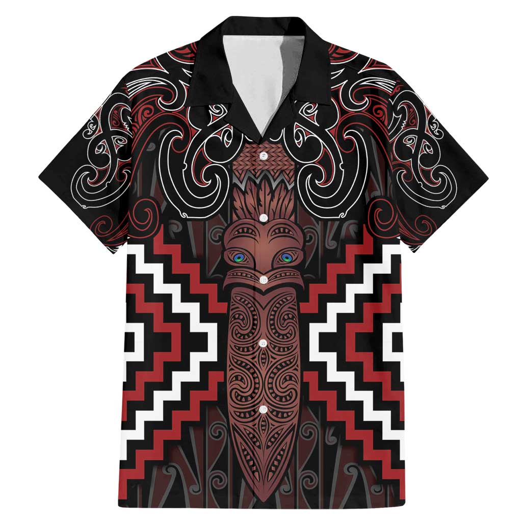 Maori Taiaha Whakairo Personalized Family Matching Mermaid Dress and Hawaiian Shirt Red Poutama Motifs LT7 Dad's Shirt - Short Sleeve Red - Polynesian Pride