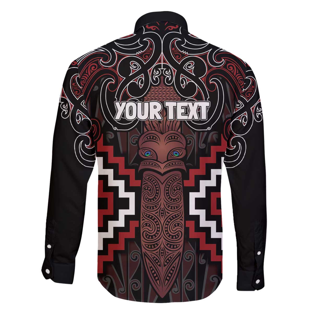 Maori Taiaha Whakairo Personalized Family Matching Off The Shoulder Long Sleeve Dress and Hawaiian Shirt Red Poutama Motifs LT7 - Polynesian Pride