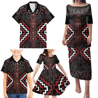 Maori Taiaha Whakairo Personalized Family Matching Puletasi and Hawaiian Shirt Red Poutama Motifs LT7 - Polynesian Pride