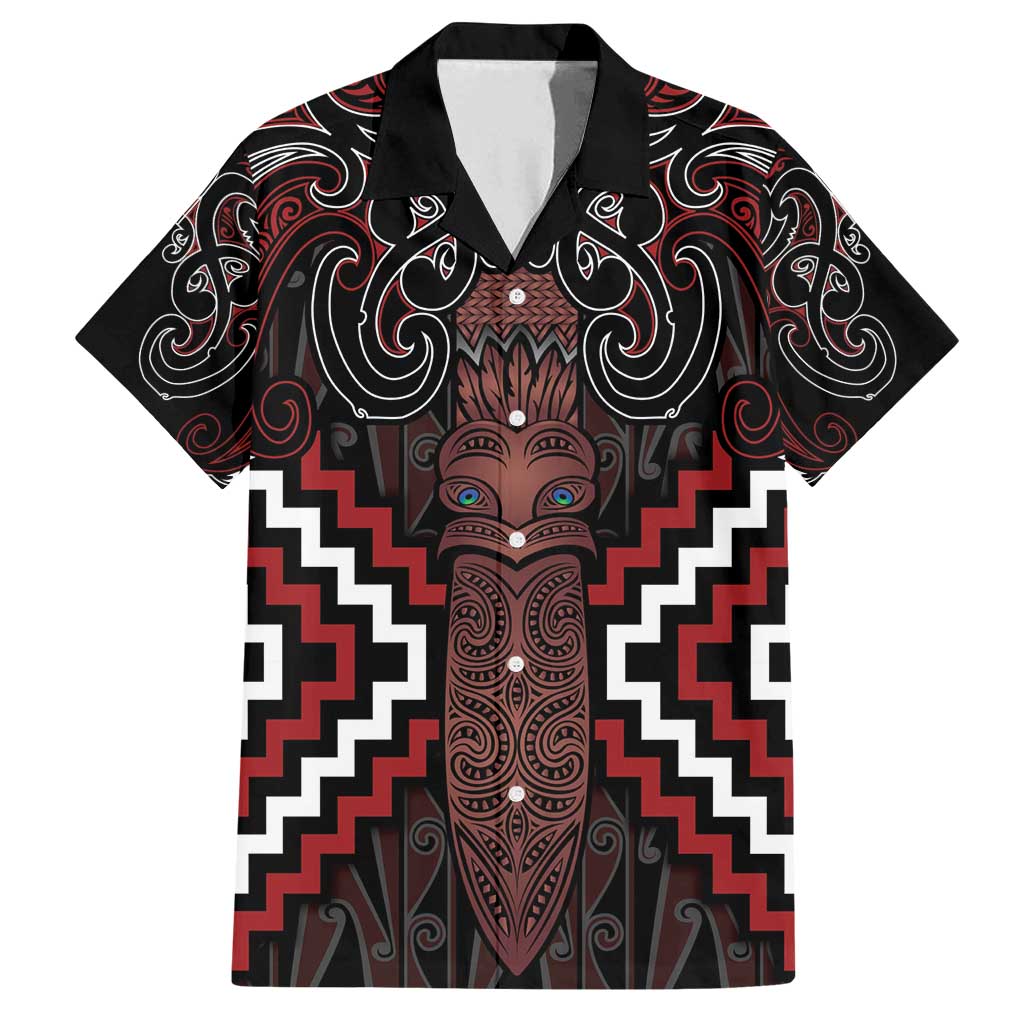 Maori Taiaha Whakairo Personalized Family Matching Puletasi and Hawaiian Shirt Red Poutama Motifs LT7 Dad's Shirt - Short Sleeve Red - Polynesian Pride