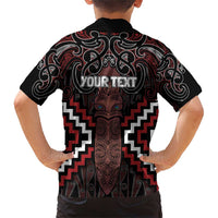 Maori Taiaha Whakairo Personalized Family Matching Short Sleeve Bodycon Dress and Hawaiian Shirt Red Poutama Motifs LT7 - Polynesian Pride
