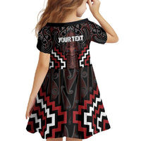 Maori Taiaha Whakairo Personalized Family Matching Short Sleeve Bodycon Dress and Hawaiian Shirt Red Poutama Motifs LT7 - Polynesian Pride