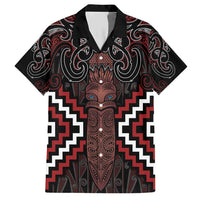 Maori Taiaha Whakairo Personalized Family Matching Short Sleeve Bodycon Dress and Hawaiian Shirt Red Poutama Motifs LT7 Dad's Shirt - Short Sleeve Red - Polynesian Pride
