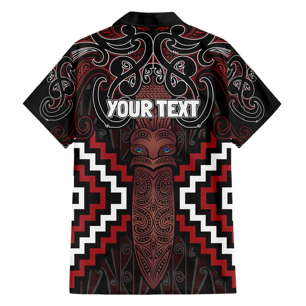 Maori Taiaha Whakairo Personalized Family Matching Short Sleeve Bodycon Dress and Hawaiian Shirt Red Poutama Motifs LT7 - Polynesian Pride