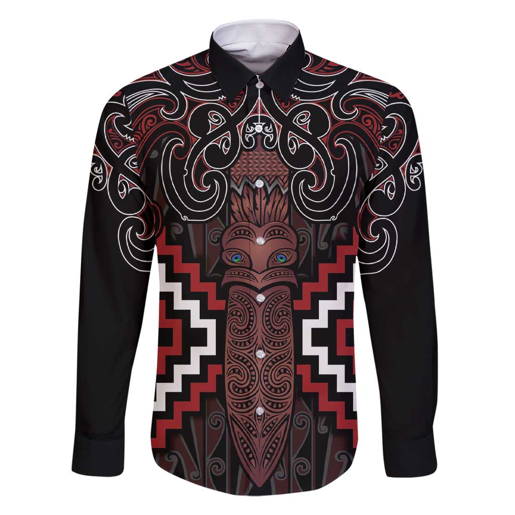 Maori Taiaha Whakairo Personalized Family Matching Short Sleeve Bodycon Dress and Hawaiian Shirt Red Poutama Motifs LT7 Dad's Shirt - Long Sleeve Red - Polynesian Pride