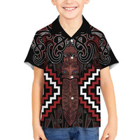 Maori Taiaha Whakairo Personalized Family Matching Short Sleeve Bodycon Dress and Hawaiian Shirt Red Poutama Motifs LT7 Son's Shirt Red - Polynesian Pride