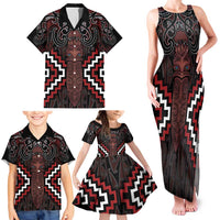 Maori Taiaha Whakairo Personalized Family Matching Tank Maxi Dress and Hawaiian Shirt Red Poutama Motifs