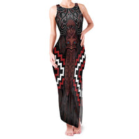 Maori Taiaha Whakairo Personalized Family Matching Tank Maxi Dress and Hawaiian Shirt Red Poutama Motifs