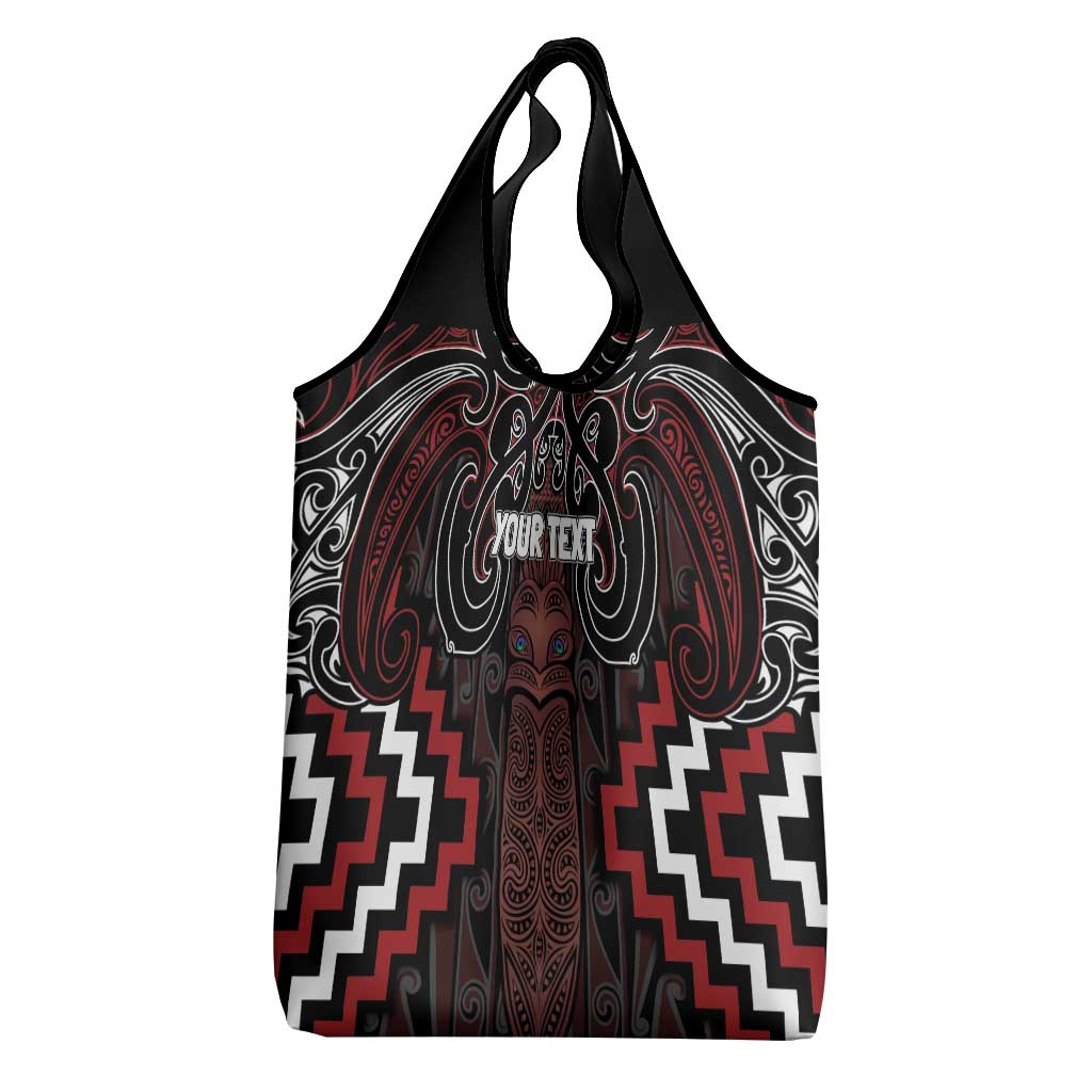 Maori Taiaha Whakairo Personalized Grocery Bag Red Poutama Motifs