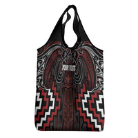Maori Taiaha Whakairo Personalized Grocery Bag Red Poutama Motifs