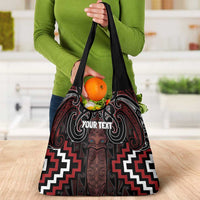 Maori Taiaha Whakairo Personalized Grocery Bag Red Poutama Motifs