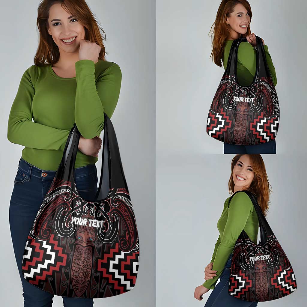 Maori Taiaha Whakairo Personalized Grocery Bag Red Poutama Motifs
