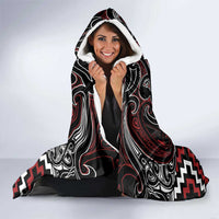 Maori Taiaha Whakairo Personalized Hooded Blanket Red Poutama Motifs