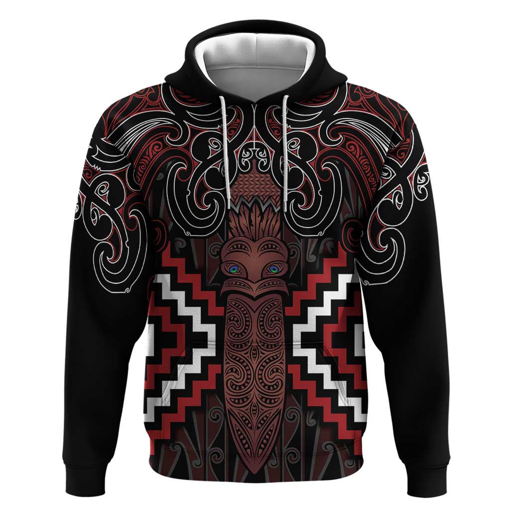 Maori Taiaha Whakairo Personalized Hoodie Red Poutama Motifs